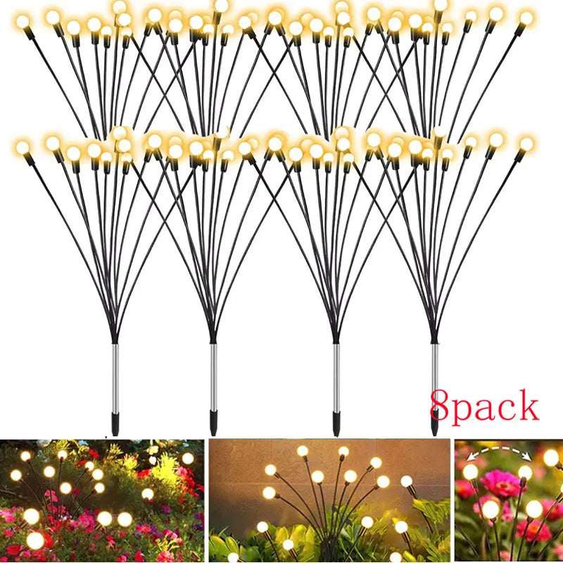 8Pack Outdoor LED Solar Lights Waterproof Starburst Solar Firefly Lights Lawn Lamp Garden Lamp for Path Landscape Decorative